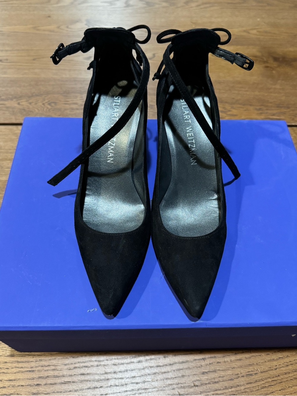 Stuart Weitzman Black Suede Ankle Tie Pumps Heels Size 5.5M Made in Spain